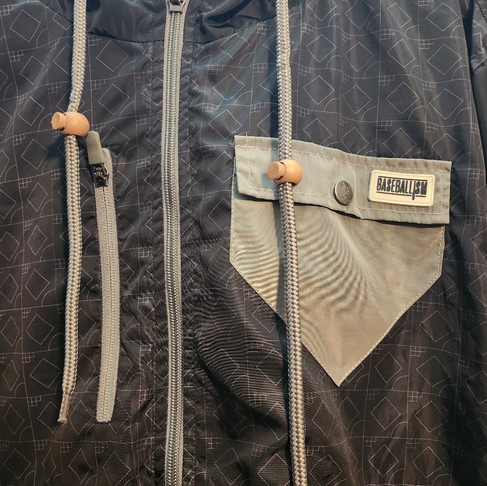 Nwot Basebalism Winfield Black and Gray Windbreaker Hooded Jacket - Picture 2 of 6